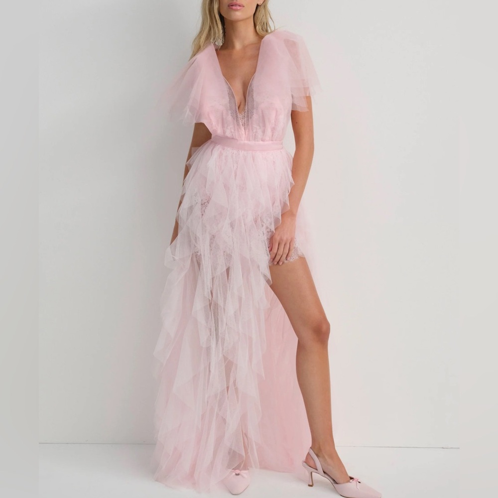 $489 NWT Pink For Love And Lemons “Maxine” Tulle Maxi Dress Sz X-Small
